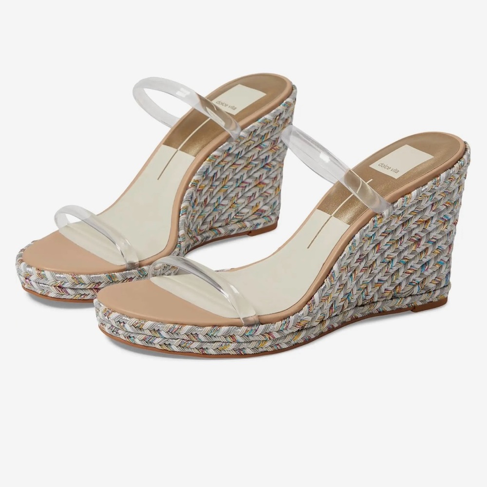 Dolce Vita Tamara Crystal SZ 8 Clear Strap Wedge Sandals